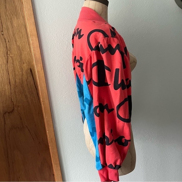 CHAMPION DIY sz S All Over Print SHRUG Short Sleeve Sweatshirt Red Blue - Picture 2 of 9